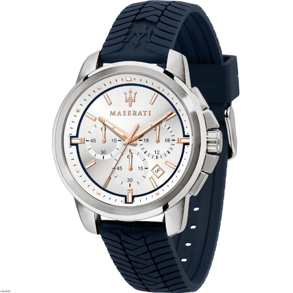 Maserati Successo Chronograph Silicone Strap Silver Dial Quartz Watch
