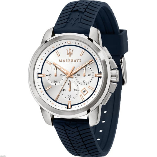 Maserati Successo Chronograph Silicone Strap Silver Dial Quartz Watch