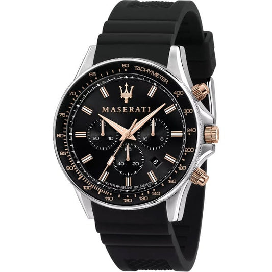 Maserati Sfida Chronograph Silicone Strap Black Dial Quartz Watch