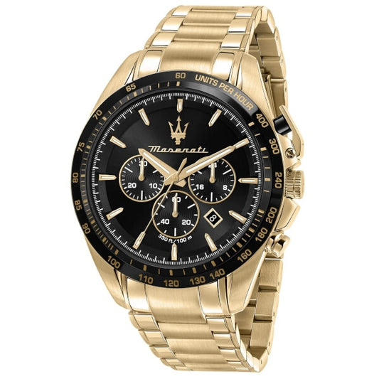 Maserati Men's Traguardo Black Chronograph Dial Gold Stainless Steel Watch