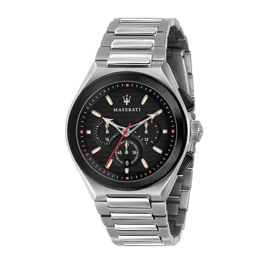 Maserati Triconic Chronograph Black Dial Silver Steel Strap Watch