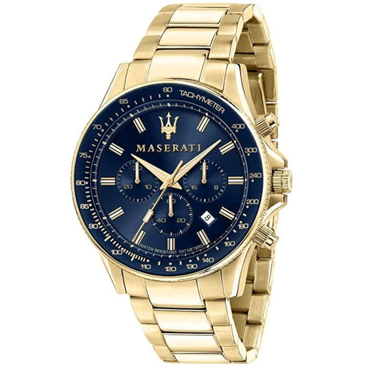 Maserati Sfida Chronograph Gold Tone Stainless Steel Blue Dial Quartz Watch