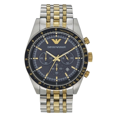 Emporio Armani Tazio Chronograph Blue Dial Two Tone Stainless Steel Watch